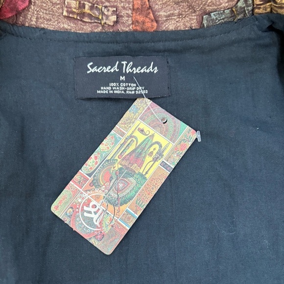 SACRED THREADS Cotton Embroidered Jacket Boho Artsy Animals Elephants Giraffes M - Picture 9 of 16